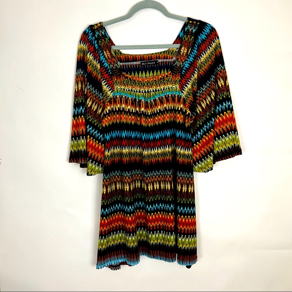 MECHANT zig zag and beaded flowy blouse in multi-color design S